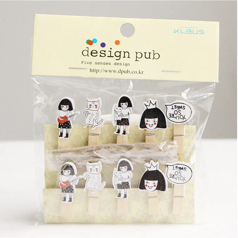 Whimsical Wooden Photo Clips (Set of 10)