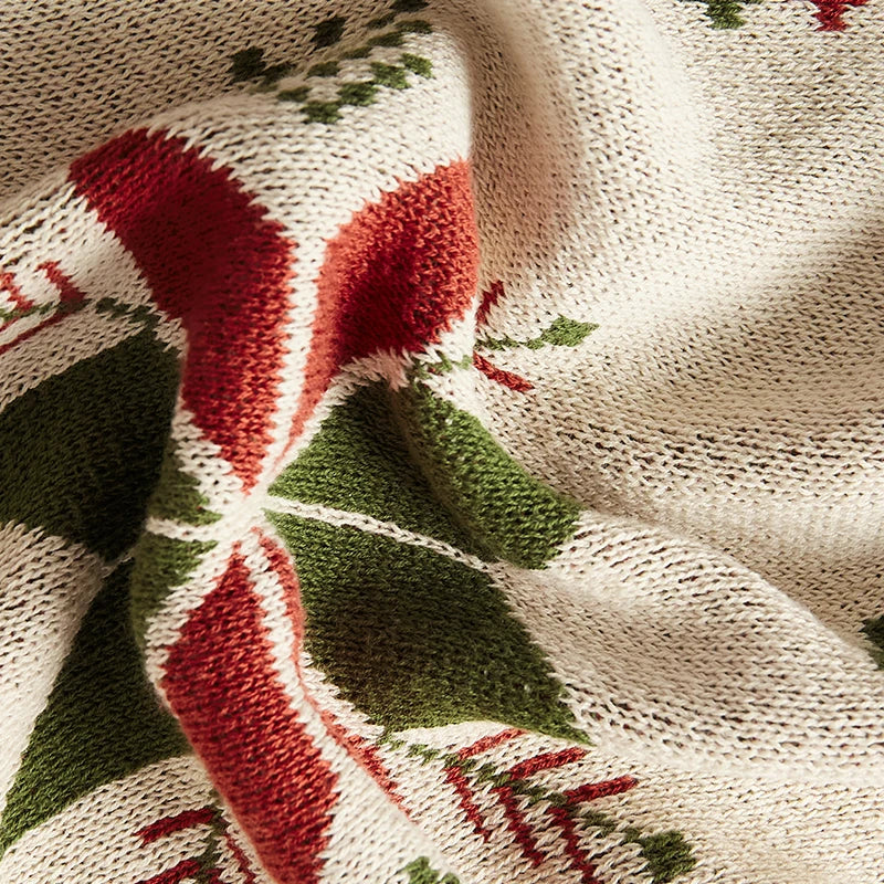 Bohemian Snowflake Fringed 100% Cotton Knit Throw Blanket