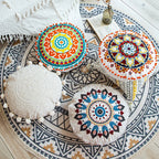 Boho Mandala Round Cushion Cover – Moroccan-Inspired Embroidered Throw Pillow Case for Boho Home Decor