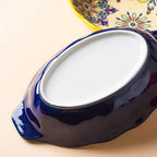 Bohemian Egg-Shaped Ceramic Baking Plate – 9" Colorful Oval Pasta, Salad & Fruit Dish