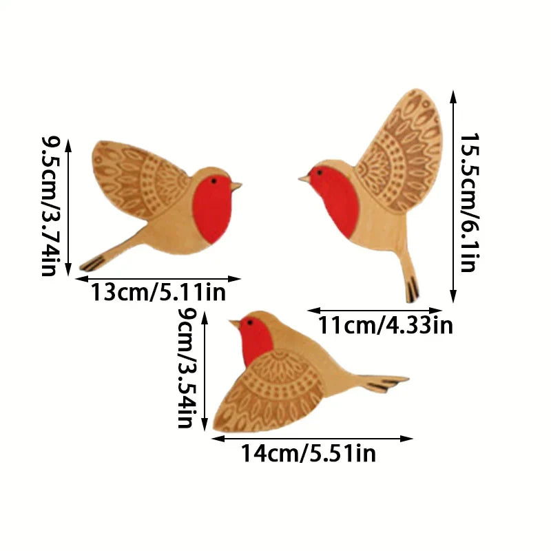 3-Piece Wooden Bird Wall Decor Set – Patterned Boho Home Decor for Indoors & Outdoors