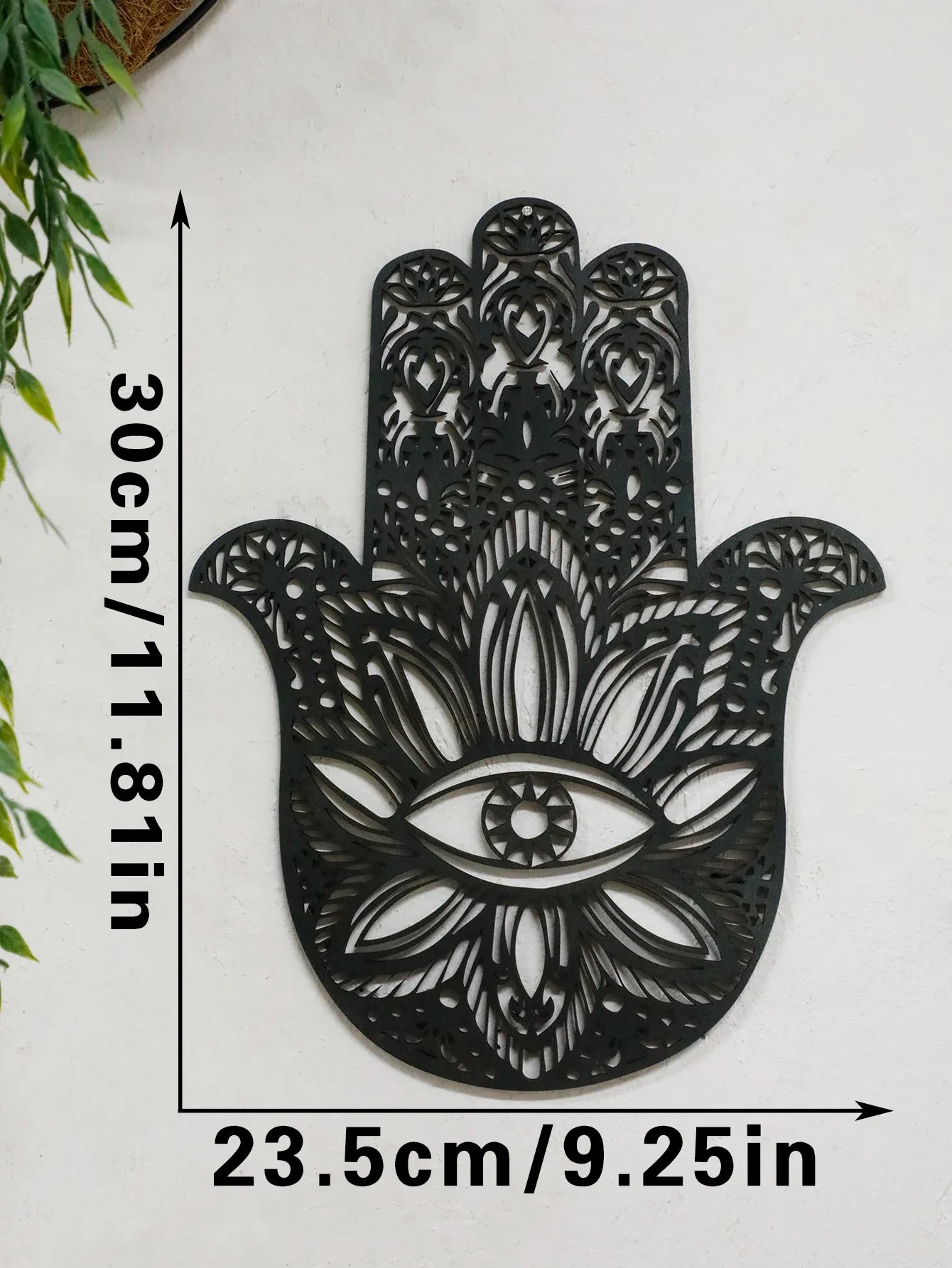Wooden Gothic Hamsa Hand Wall Hanging – Evil Eye Ornament for Boho Home Decor, Dorm, or Table Display