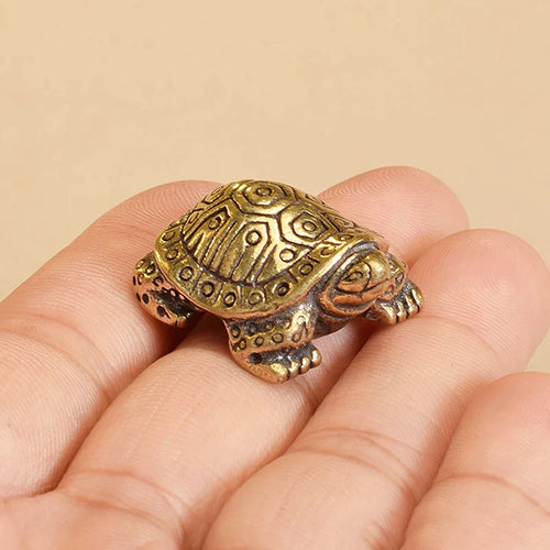 1Pc Antique Looking Solid Brass Turtle Ornament Animal Sculpture Home Office Desk Decorative Home Decor Boho