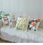 Embroidered Flower Throw Pillow Cover – Plant Design Decorative Cushion for Sofa, Chair & Bed