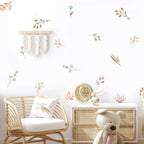 Boho Floral Leaf Wall Stickers – Removable 3D Vinyl Decals for Kids' Nursery & Home Decor - Pink Flowers