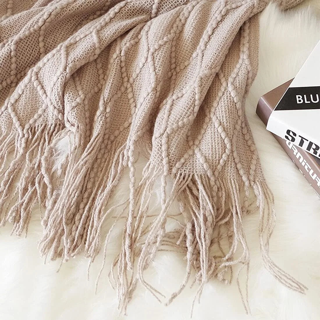 Soft Knit Fringe Throw Blanket