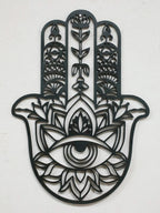 Wooden Gothic Hamsa Hand Wall Hanging – Evil Eye Ornament for Boho Home Decor, Dorm, or Table Display