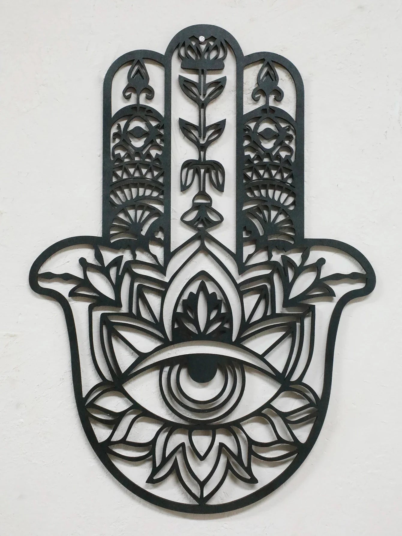 Wooden Gothic Hamsa Hand Wall Hanging – Evil Eye Ornament for Boho Home Decor, Dorm, or Table Display