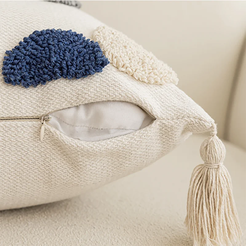 Nordic Tufted Cushion Cover – Geometric Stripe & Grid Crochet with Tassels for Sofa, Bed & Home Decor
