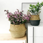 Boho Home Decor Seaweed Wicker Basket – Eco-Friendly Rattan Hanging Flowerpot & Storage Basket