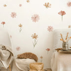 Boho Floral Leaf Wall Stickers – Removable 3D Vinyl Decals for Kids' Nursery & Home Decor - Pink Flowers