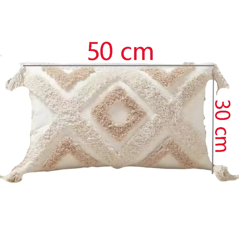 Nordic Bohemian Geometric Plush Pillow Covers with Tassels