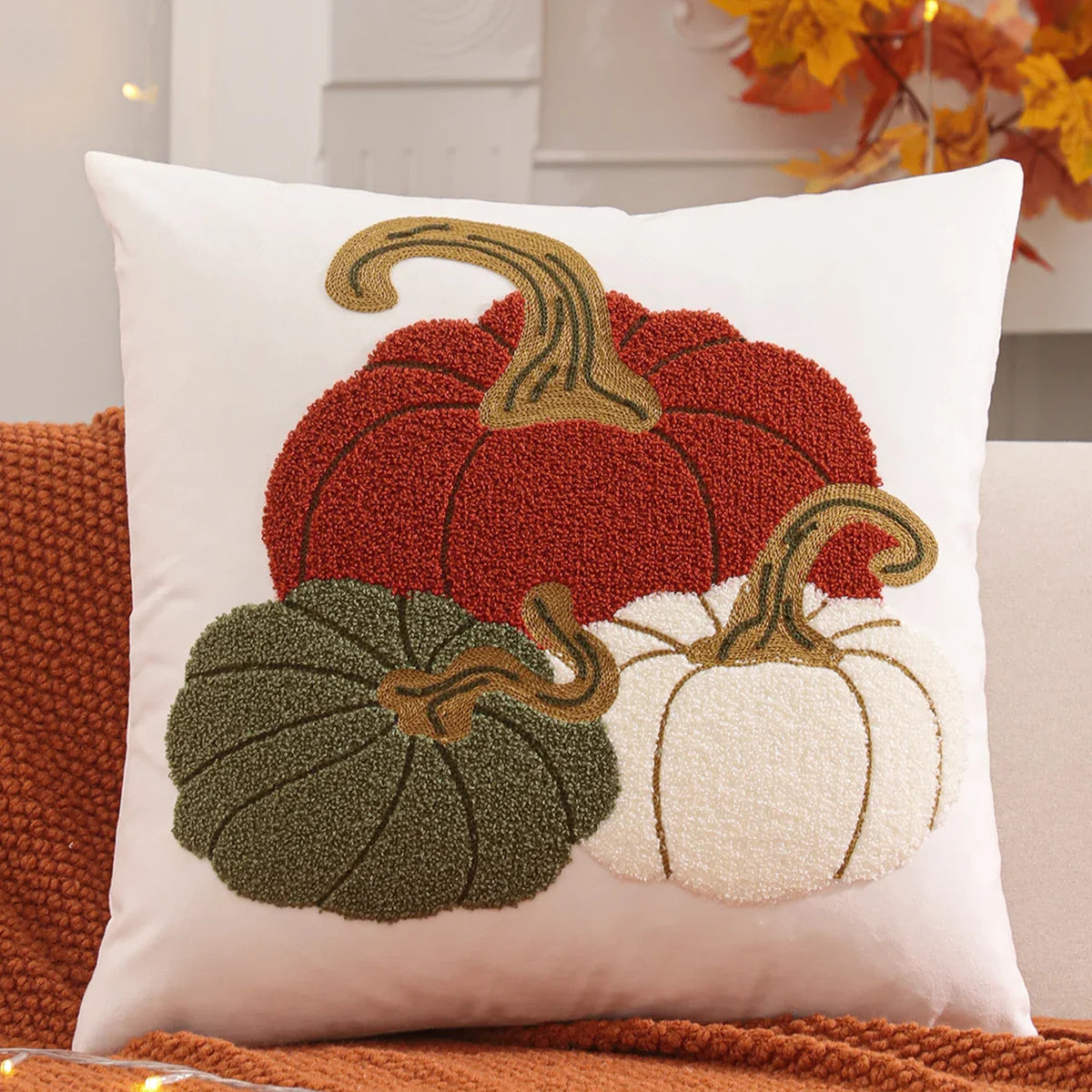 Autumn Embroidered Velvet Throw Cushion Case