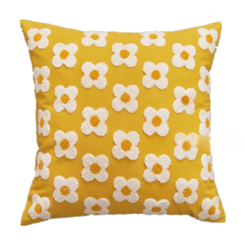 Embroidered Flower Throw Pillow Covers – Boho Cotton Cushion Covers for Bed, Sofa & Home Decor (30x50cm / 45x45cm)