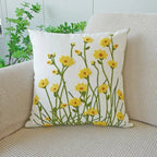Embroidered Flower Throw Pillow Cover – Plant Design Decorative Cushion for Sofa, Chair & Bed