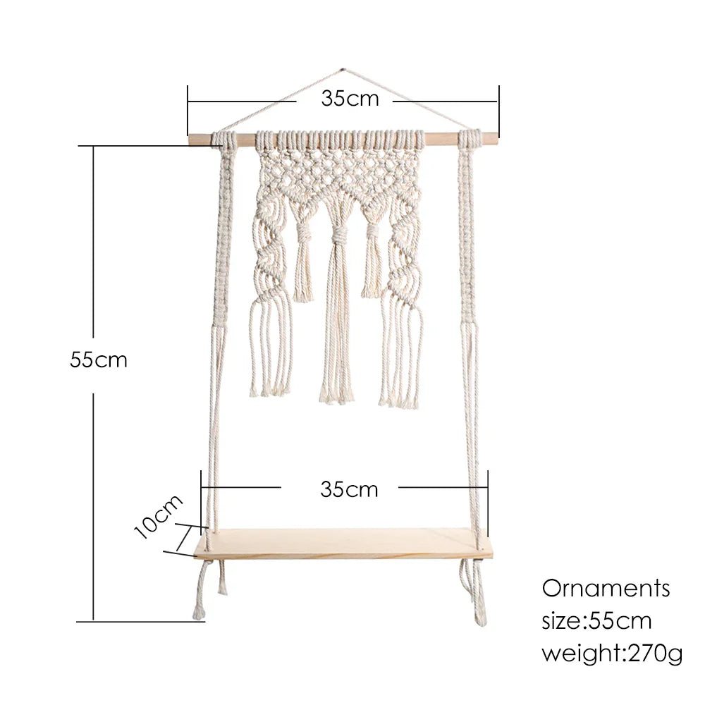 Macramé Wood Hanging Wall Shelf