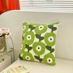 Flower Embroidered Plush Throw Pillow Cover – Minimalist Boho Cushion for Sofa, Bed, or Chair | 18x18 Inch | Garden-Inspired Housewarming Gift