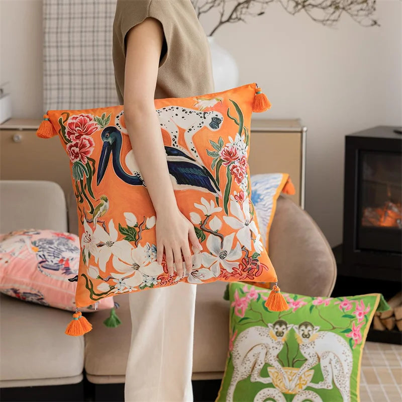 Vintage Velvet Animal Print Pillow Cover – Double-Sided Decorative Cushion for Boho & Eclectic Homes