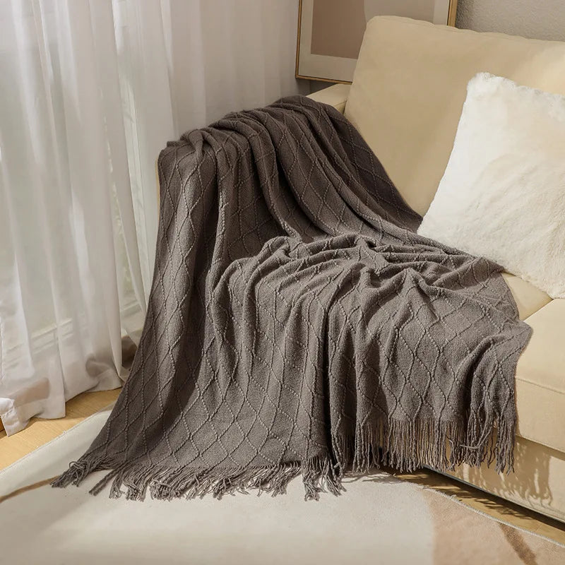 Soft Knit Fringe Throw Blanket