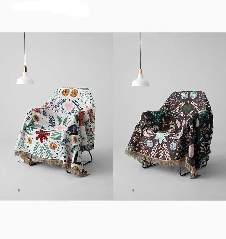 Floral Deer Forest Woven Throw Blanket