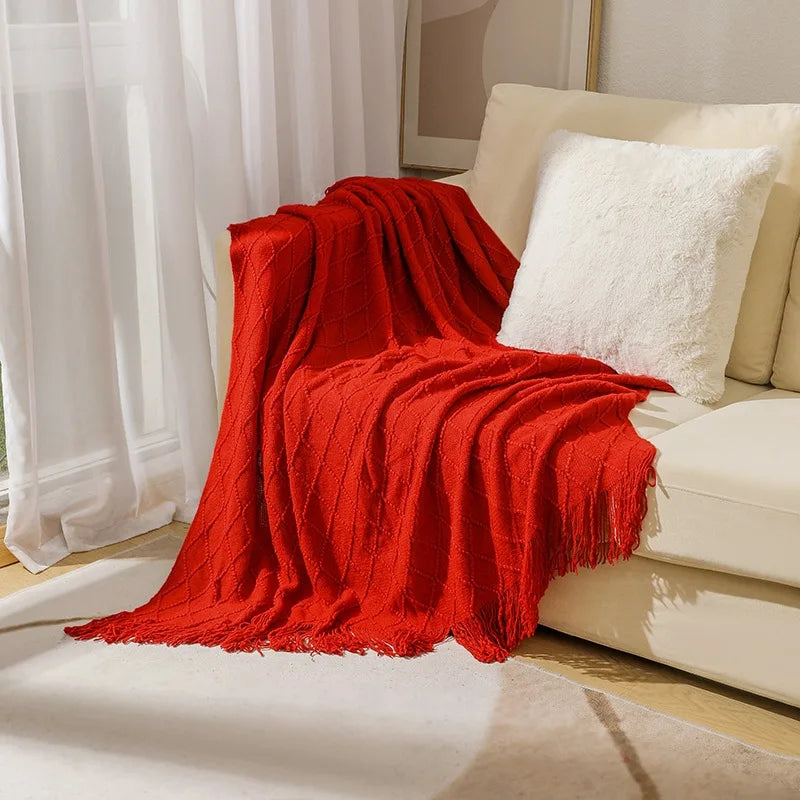 Soft Knit Fringe Throw Blanket