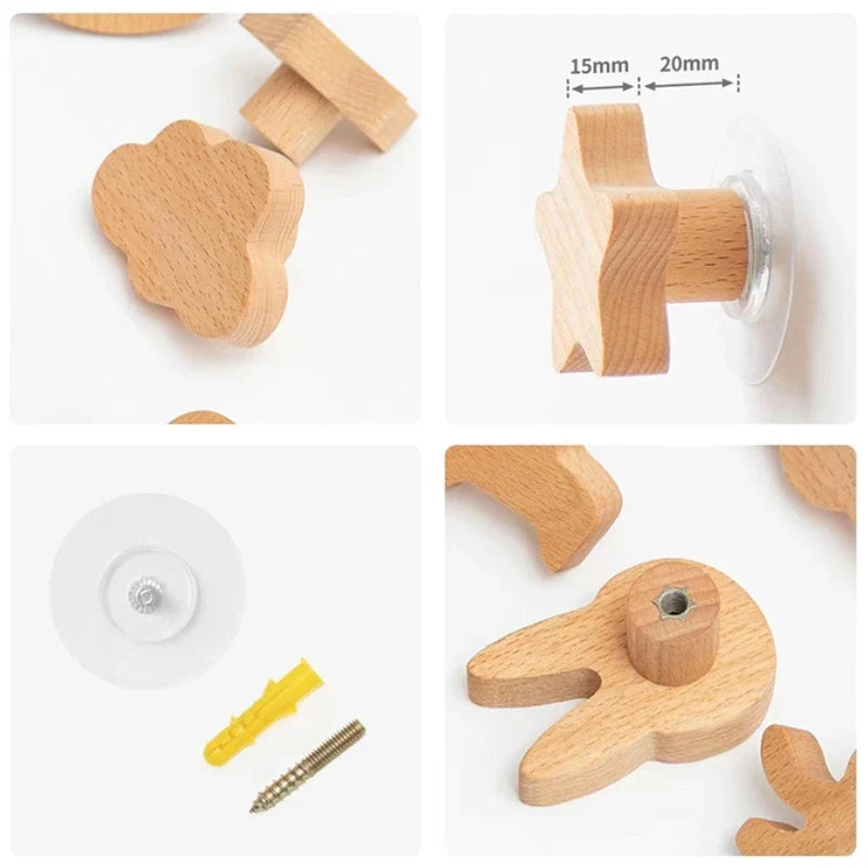 Cute Wooden Animal Wall Hook – Beech Wood Decorative Hanger for Kids Rooms, Entryways, Kitchens & More (1pc)