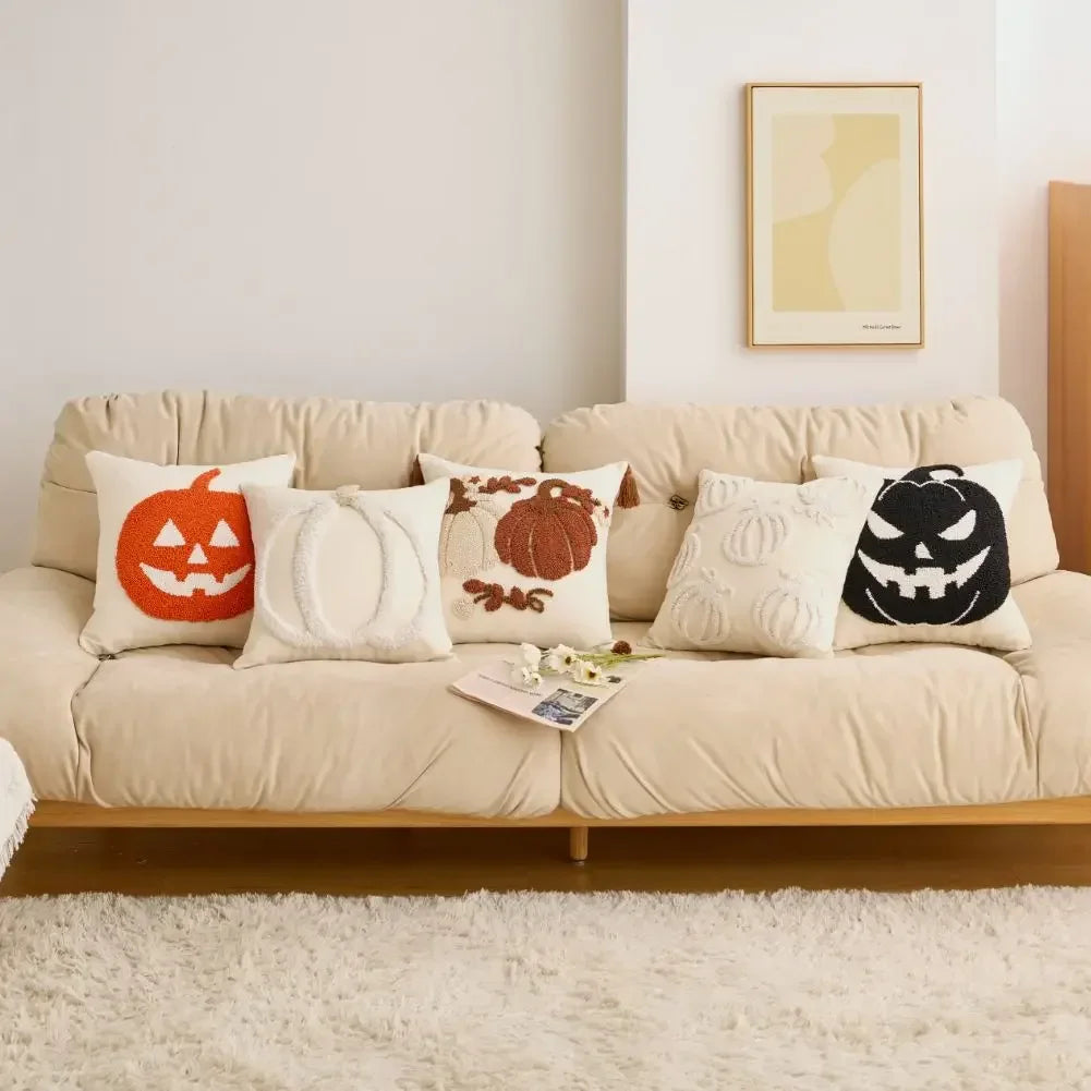 Tufted Pumpkin Pillow Cover – Halloween Cushion for Sofa, Bed & Kids’ Room