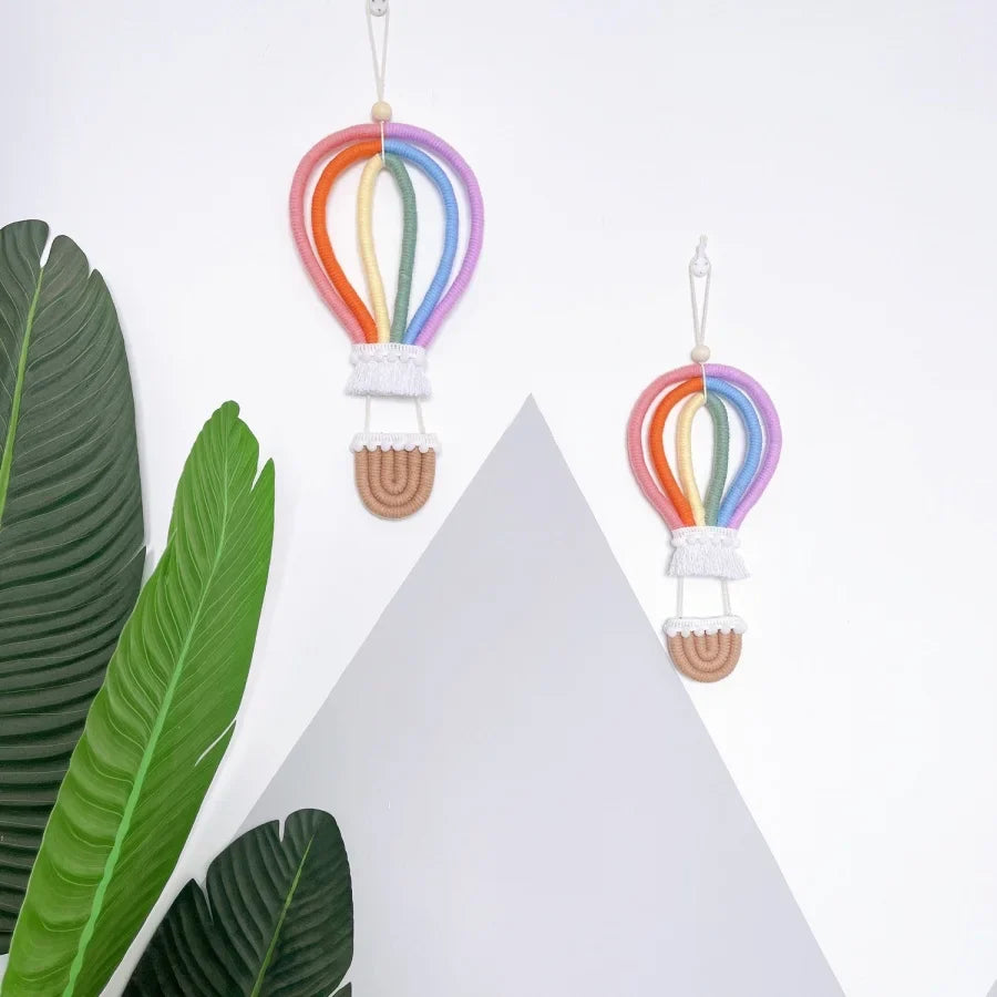 1pc colorful hot air balloon woven pendant rainbow rope home decor boho children's room baby decoration Hanging Ornament