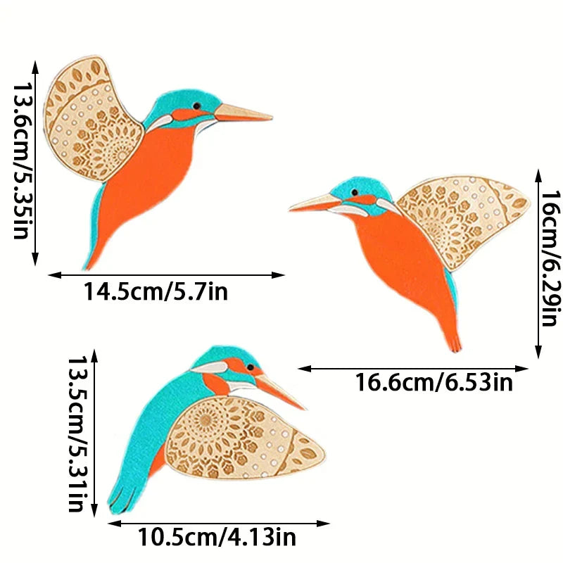 3-Piece Wooden Bird Wall Decor Set – Patterned Boho Home Decor for Indoors & Outdoors