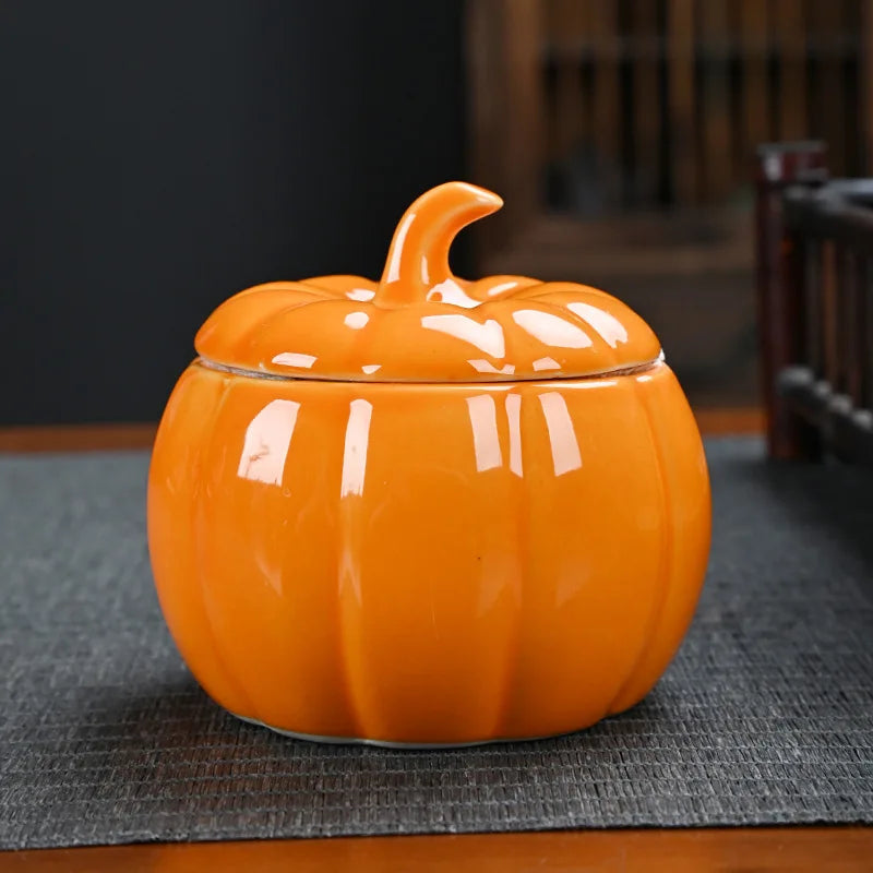 Ceramic Pumpkin Candy Jar – Decorative Tea or Treat Container