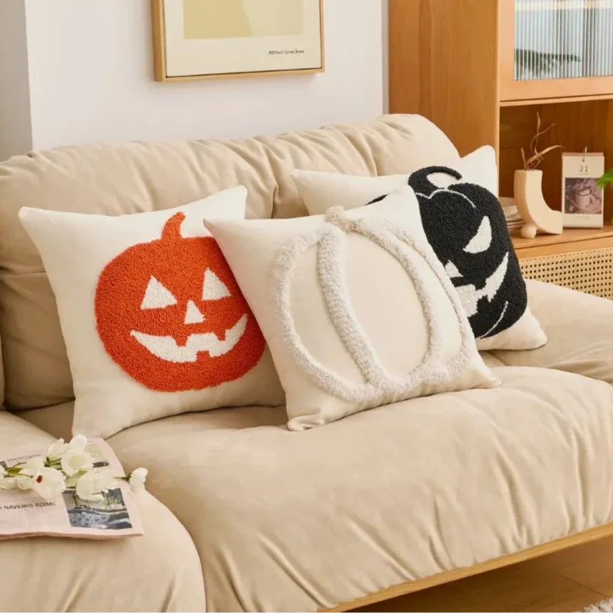 Tufted Pumpkin Pillow Cover – Halloween Cushion for Sofa, Bed & Kids’ Room