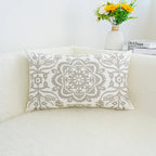 Gray Mandala Floral Embroidered Pillow Cover – Geometric Boho Home Decor Accent