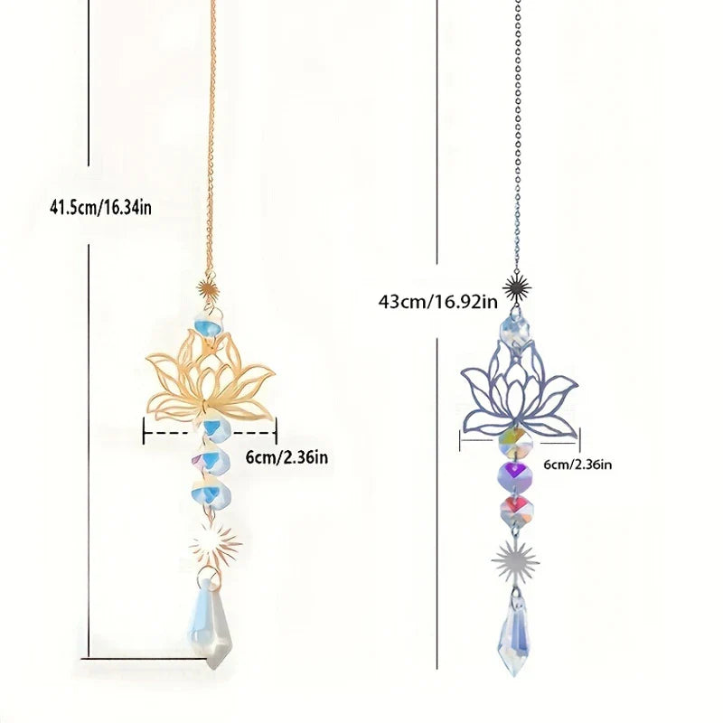 Metal Lotus & Crystal Boho Suncatcher – Handmade Sunlight Charm for Home & Garden