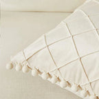 Velvet Crisscross Throw Pillow Cover with Pompoms – Boho Home Decor Accent