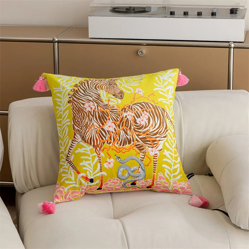 Vintage Velvet Animal Print Pillow Cover – Double-Sided Decorative Cushion for Boho & Eclectic Homes