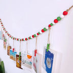 Boho Wall Hanging Photo Display with Wooden Beads & Clips