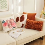 French Style Embroidered Patchwork Pillow Cover – Floral Cushion for Sofa, Bed & Living Room Decor