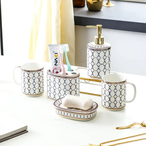 Ivory Porcelain & Gold-Plated Ceramic Bathroom Set – Black