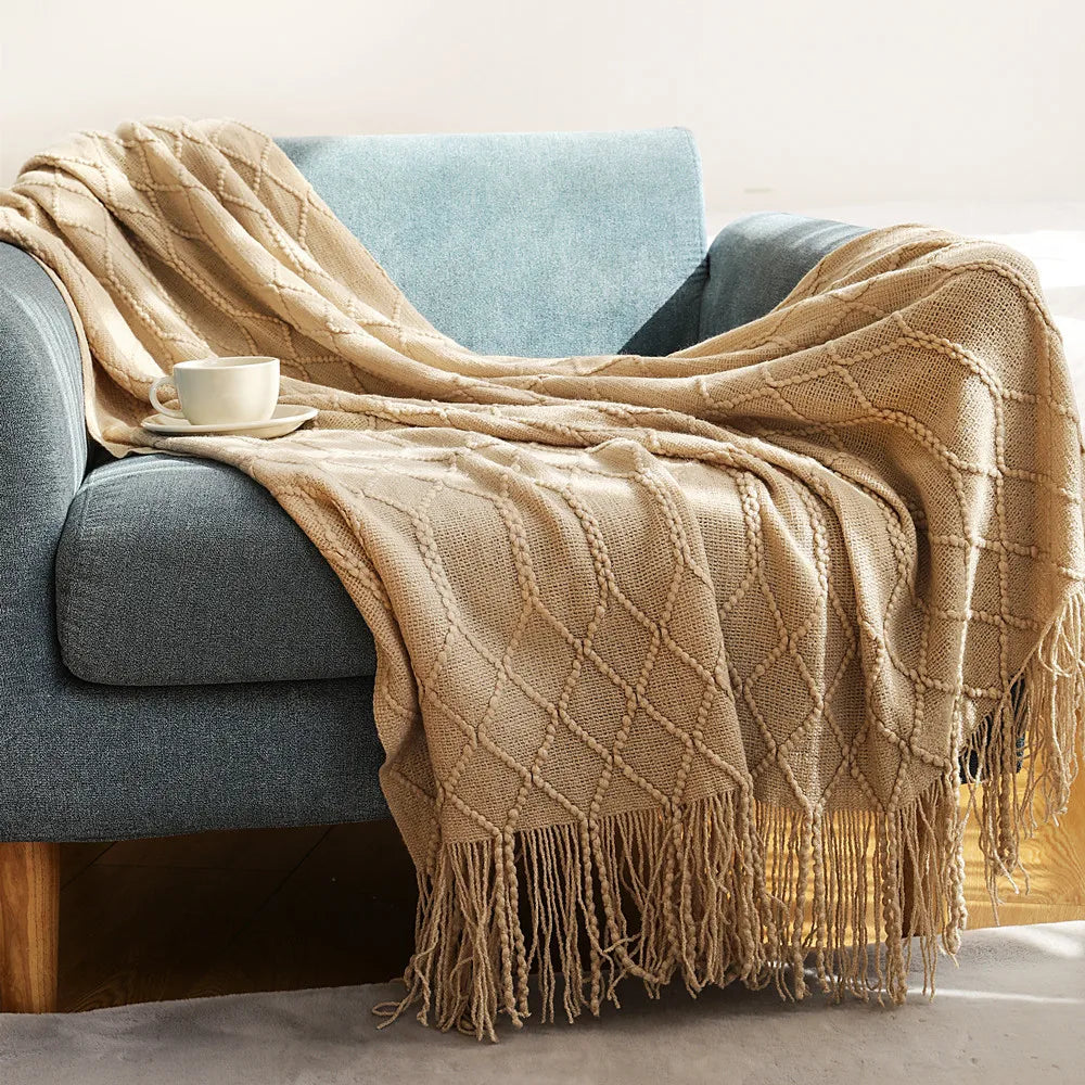 Soft Knit Fringe Throw Blanket