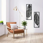 Decorative Leaves Metal Wall Art Set of 2 / 1Pc Surfboard for Home Wall Decor Black Metal Hanging Leaf Boho