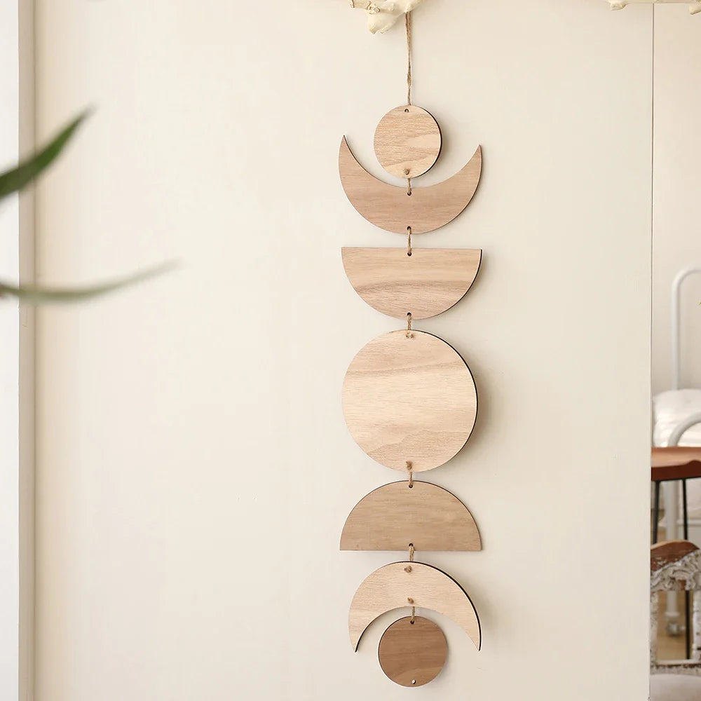 Wooden Wall Hanging Moon Phase Garland Wall Decor Hanging Ornaments Decoration Boho Home Decor for Nursery Ornament Gift