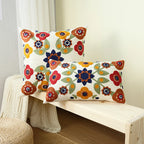 Boho Floral Embroidered Canvas Pillow Cover