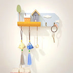 🏡 Fairytale Town Wall Hook Rack – Boho Wooden Key Holder & Decorative Village Scene Organizer