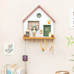 🏡 Fairytale Town Wall Hook Rack – Boho Wooden Key Holder & Decorative Village Scene Organizer