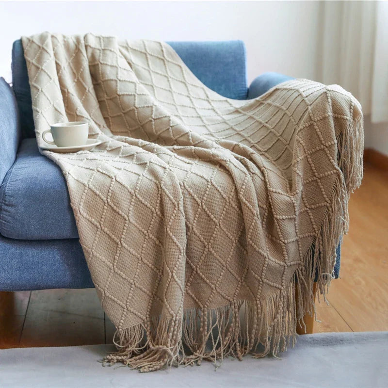 Soft Knit Fringe Throw Blanket