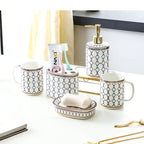 Ivory Porcelain & Gold-Plated Ceramic Bathroom Set – Black