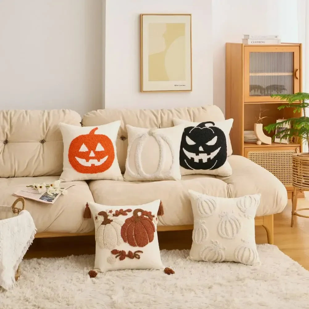 Tufted Pumpkin Pillow Cover – Halloween Cushion for Sofa, Bed & Kids’ Room