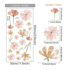 Boho Floral Leaf Wall Stickers – Removable 3D Vinyl Decals for Kids' Nursery & Home Decor - Pink Flowers