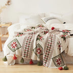 Bohemian Snowflake Fringed 100% Cotton Knit Throw Blanket