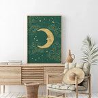 Celestial Green & Gold Sun + Moon Canvas Wall Art